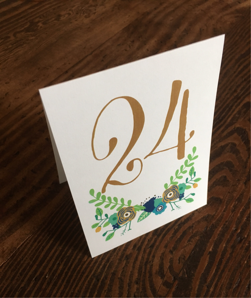 erickson design wedding table number with flowers