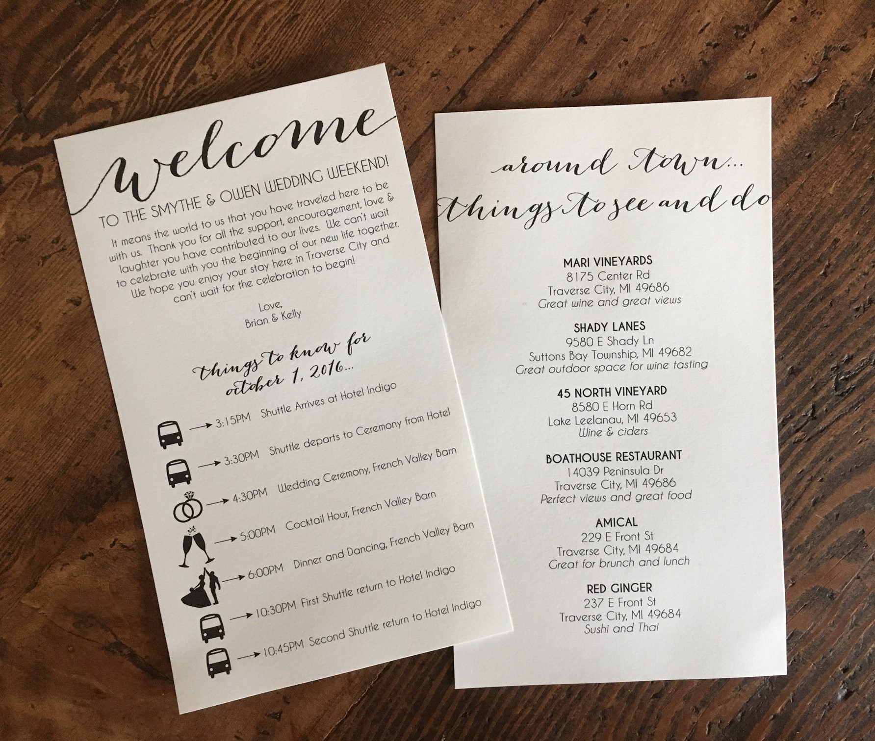 wedding welcome bag note